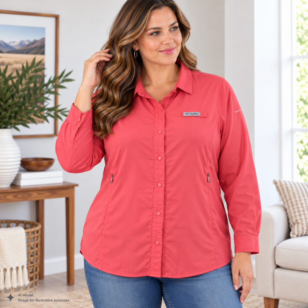 Columbia Shirt Womens Large 14-16 Pink PFG Omni-shade Vented Fish Boat Hike Camp
